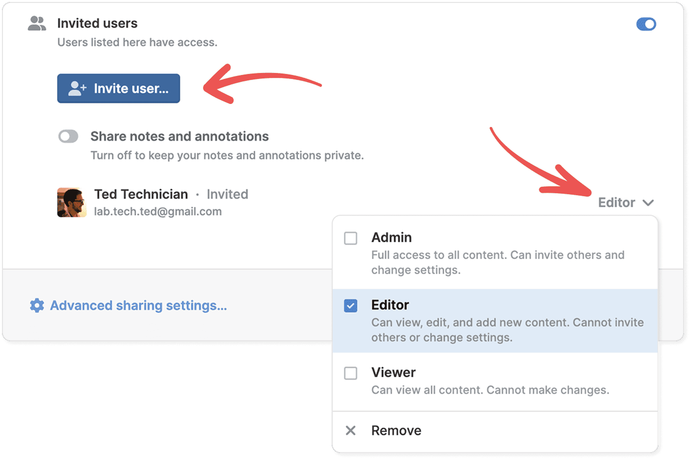 User permissions in the Share window